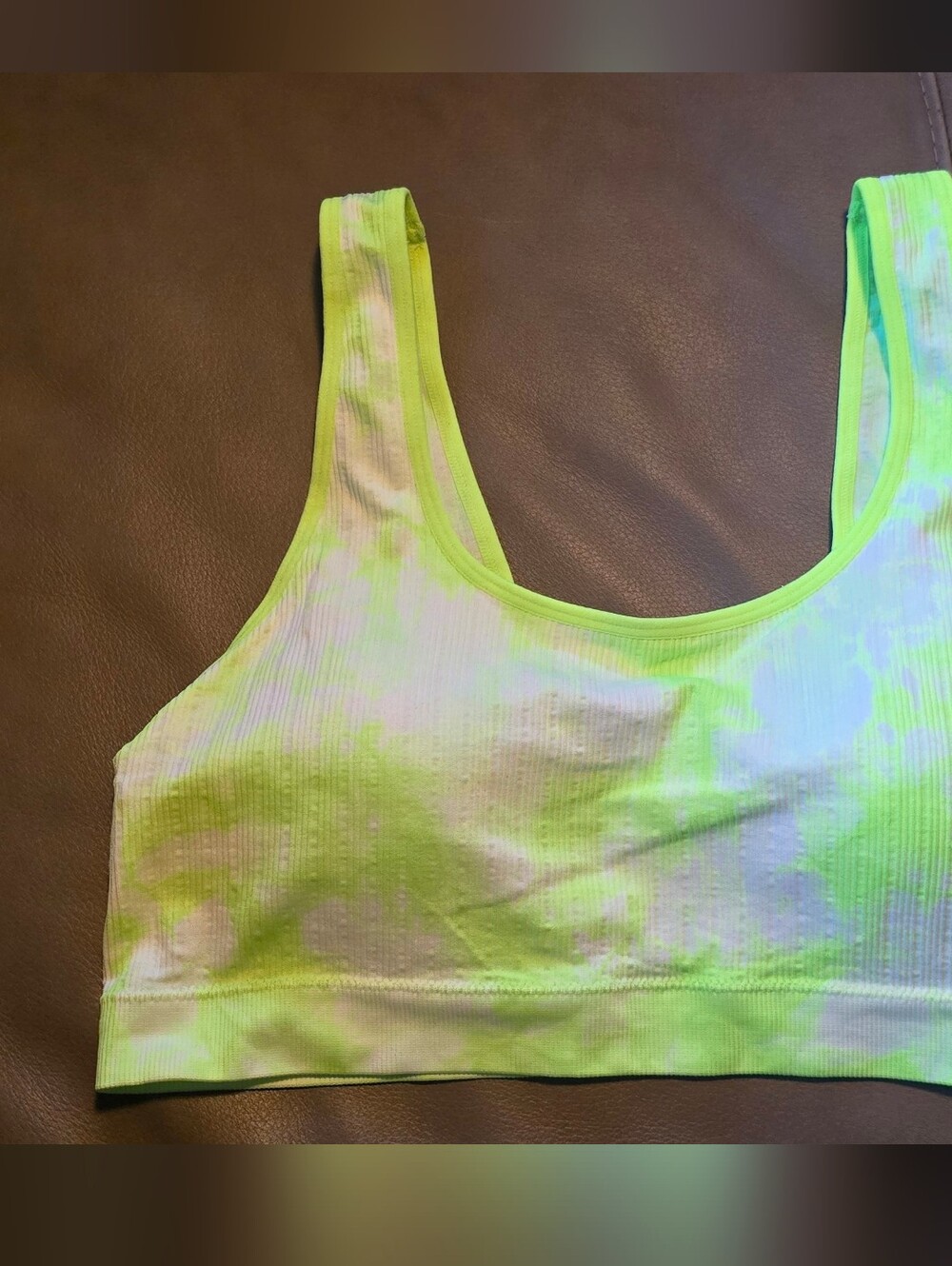 No Boundaries Neon Yellow Tie-Dye Ribbed Crop Tank - Women